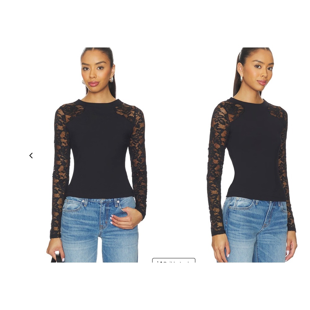 Free People Intimately No Excuses Long Sleeve Lace Top Black OB1186716 Size M